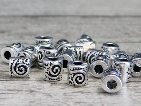 *50* 7x6mm Antique Silver Spiral Design Barrel Beads