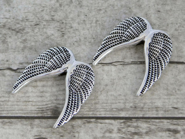 Angel Wing Pendant - Angel Wing Charms - Silver Angel Wings - Silver Pendants - 19mm - Boho Pendants - 4pcs - (B588)
