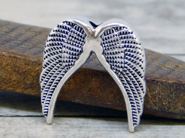 Angel Wing Pendant - Angel Wing Charms - Silver Angel Wings - Silver Pendants - 19mm - Boho Pendants - 4pcs - (B588)