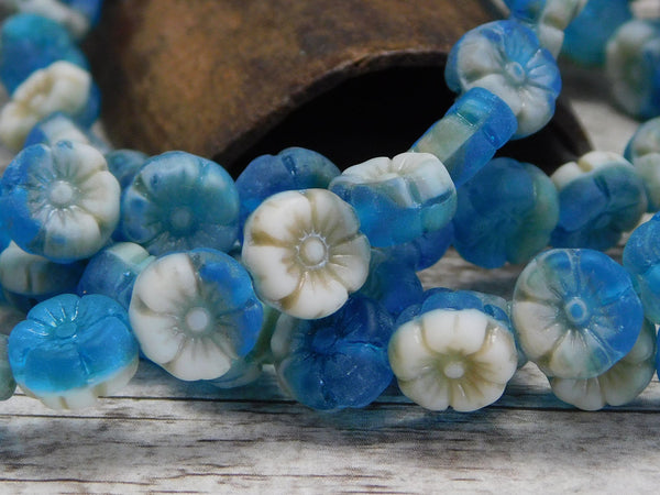 9mm - Hawaiian Flower Beads - Czech Glass Beads - Czech Flower Beads - Matte Beads - 10pcs - (2290)