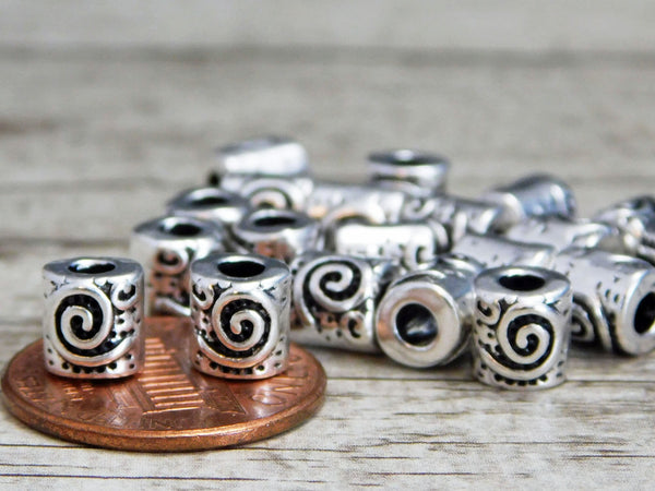 *50* 7x6mm Antique Silver Spiral Design Barrel Beads
