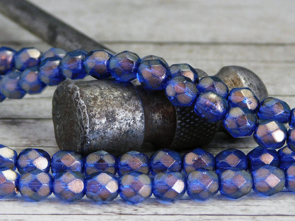 Czech Glass Beads - Fire Polished Beads - Round Beads - Ultramarine Halo - 3mm 4mm or 6mm