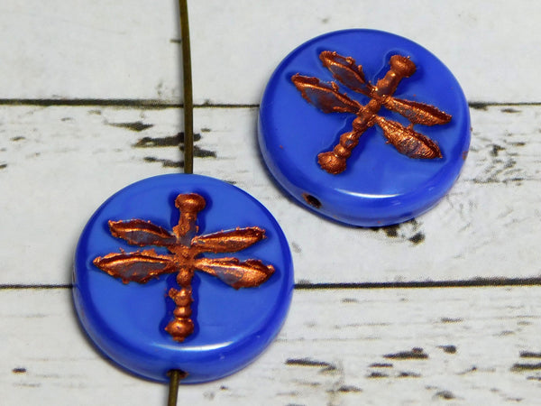 Czech Glass Beads - Dragonfly Beads - Dragonfly Coin Beads - Dragonfly Pendant - 18mm - 2pcs - (6062)