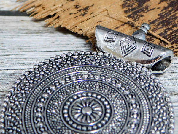 53x40mm Antique Silver Mandala Medallion Pendant
