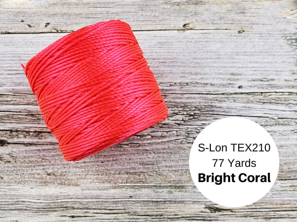S-Lon Bead Cord - Superlon Bead Cord - Knotting Cord - Macrame Cord -  77 Yard Spool - TEX210 - Bright Coral (3718)