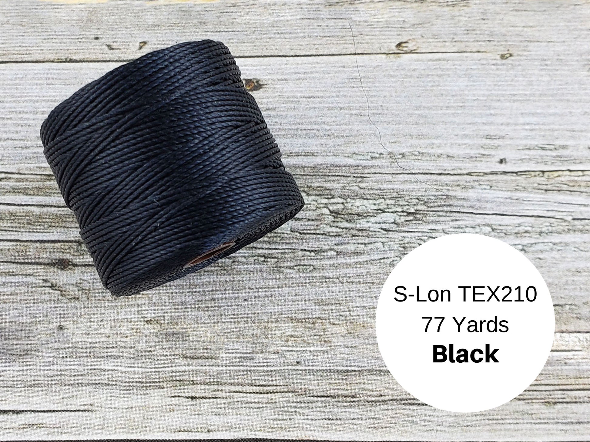 S-Lon Bead Cord - Superlon Bead Cord - Knotting Cord - Macrame Cord -  77 Yard Spool - TEX210 - Black (3270)