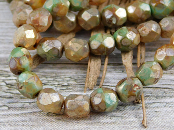 Picasso Beads - Czech Glass Beads - Round Beads - 6mm Beads - Fire Polished Beads - 25pcs - (881)