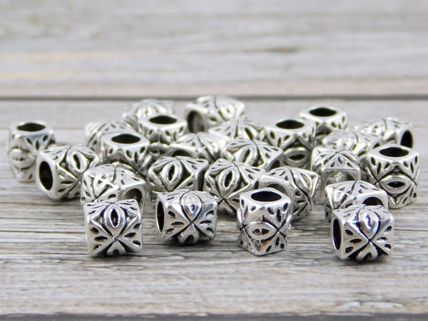 *50* 5x6mm Antique Silver Large Hole Rounded Cube Beads