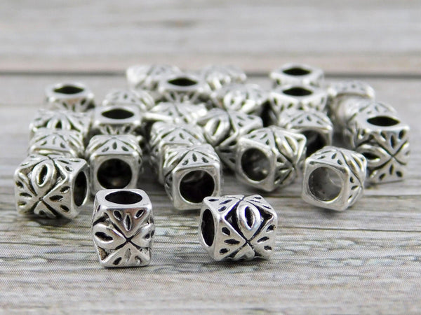 *50* 5x6mm Antique Silver Large Hole Rounded Cube Beads