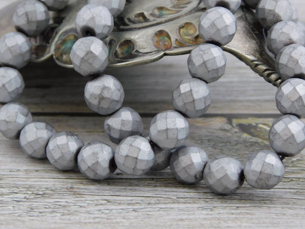Hematite Beads - Metallic Beads - Silver Beads - Faceted Beads - Round Beads - Non Magnetic - 6mm 8mm or 10mm