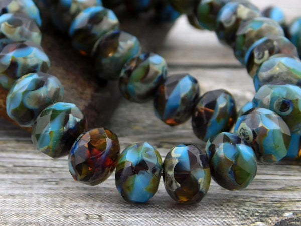 Czech Glass Beads - Picasso Beads - Rondelle Beads - Czech Glass Rondelles - Fire Polished Beads - 6x8mm -  25pcs (2315)