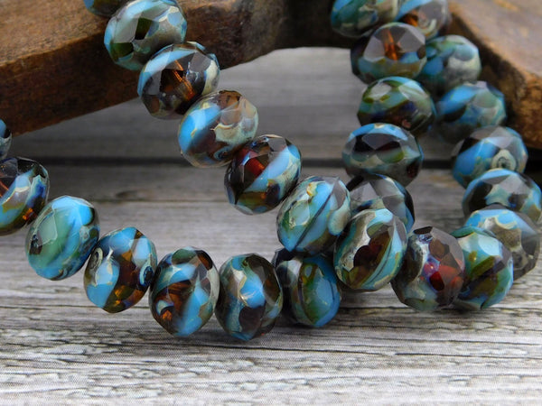 Czech Glass Beads - Picasso Beads - Rondelle Beads - Czech Glass Rondelles - Fire Polished Beads - 6x8mm -  25pcs (2315)