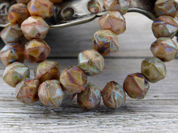 Picasso Beads - Czech Glass Beads - English Cut Beads - Czech English Cut - Round Beads - Rustic Beads - 20pcs - (4221)