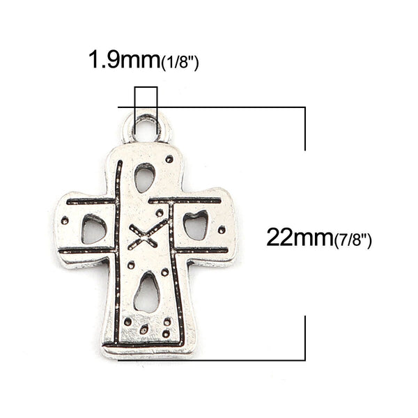 Cross Charm - Metal Charms - Silver Charm - Religious Charms - Christian Charms - Catholic Charms - 10pcs - 22x16mm - (A226)