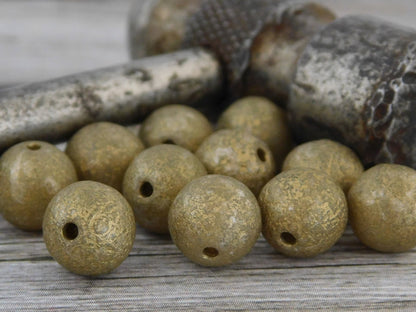 Czech Glass Beads - Gold Beads - Etched Beads - Picasso Beads - 8mm Beads - Druk Beads - Round Beads - 15pcs - (B540)