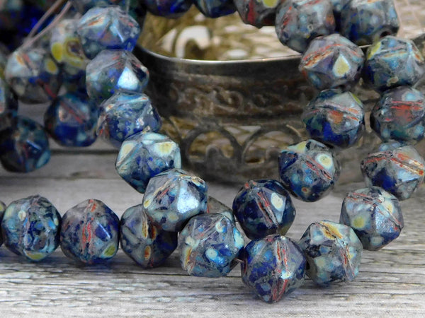 Picasso Beads - Czech Glass Beads - English Cut Beads - Round Beads - Antique Cut Beads - Cobalt - Blue - Sapphire - 8mm - 20pcs - (3589)