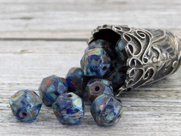 Picasso Beads - Czech Glass Beads - English Cut Beads - Round Beads - Antique Cut Beads - Cobalt - Blue - Sapphire - 8mm - 20pcs - (3589)