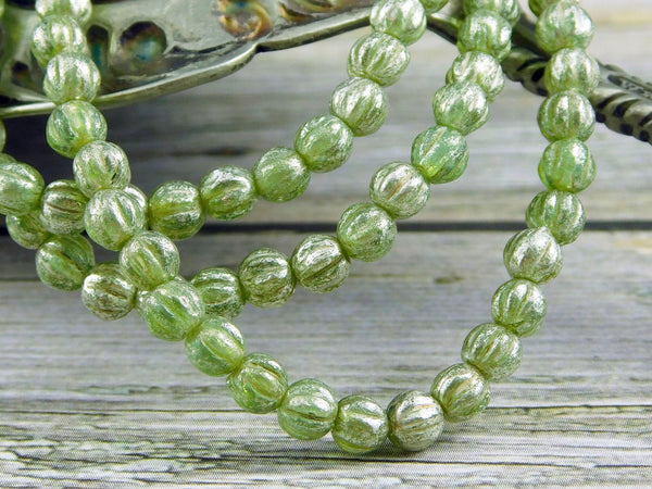 Melon Beads - Czech Glass Beads - 4mm Beads - Fluted Beads - Round Beads - Czech Picasso Beads - 50pcs - (3985)