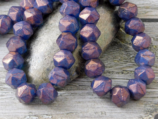 English Cut Beads - Czech Glass Beads - Antique Cut Beads - Czech Picasso Beads - Round Beads - 10pcs - 10mm - (4975)