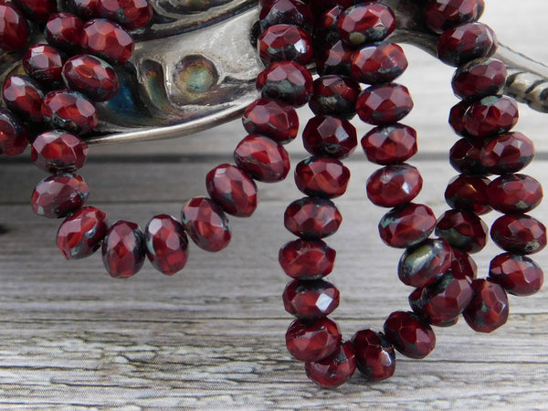 Barrel Oval Czech glass beads - Red Picasso - Island Cove Beads & Gallery