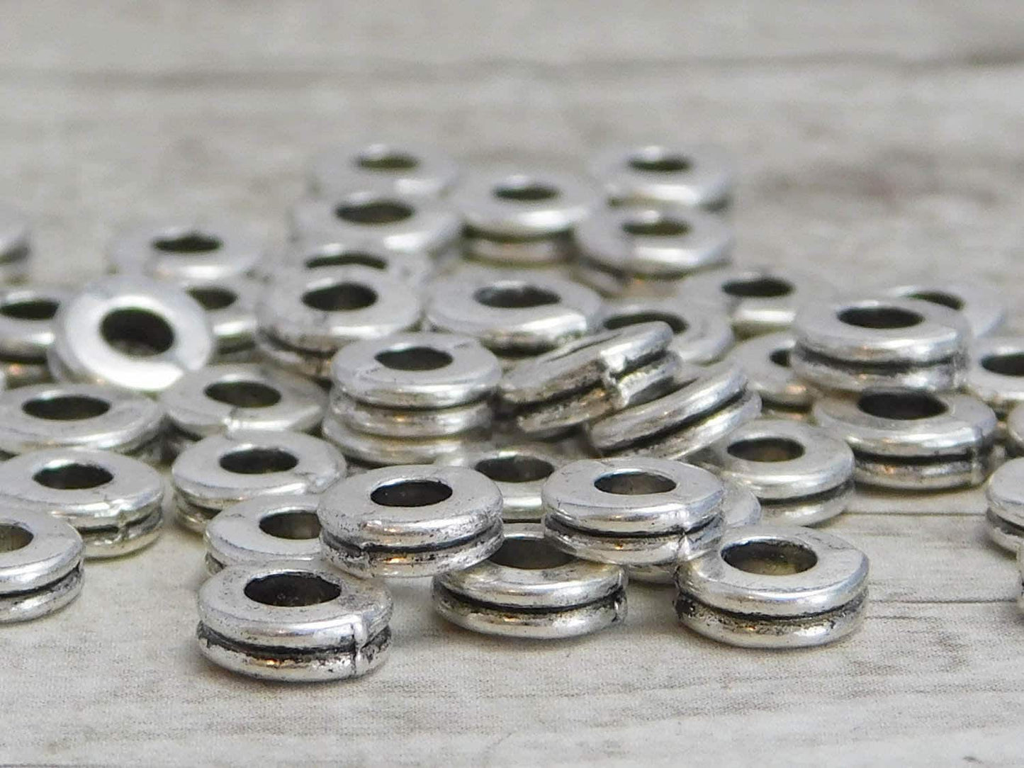 *100* 6x2mm Antique Silver Grooved Rondelle Spacer Beads