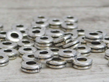 *100* 6x2mm Antique Silver Grooved Rondelle Spacer Beads