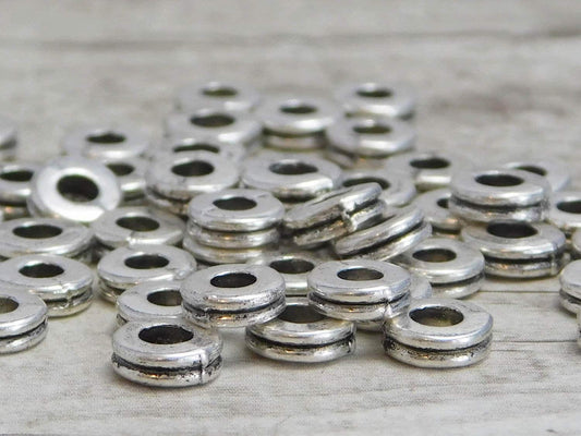 *100* 6x2mm Antique Silver Grooved Rondelle Spacer Beads