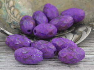 Czech Glass Beads - Etched Beads - Purple Beads - Faceted Beads - Fire Polished Beads - Oval Beads - 12x8mm - 6pcs (A299)