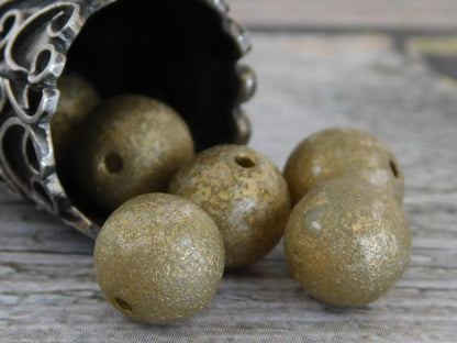 Czech Glass Beads - Gold Beads - Etched Beads - Picasso Beads - 8mm Beads - Druk Beads - Round Beads - 15pcs - (B540)