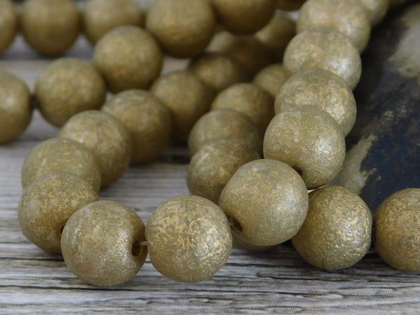 Czech Glass Beads - Gold Beads - Etched Beads - Picasso Beads - 8mm Beads - Druk Beads - Round Beads - 15pcs - (B540)