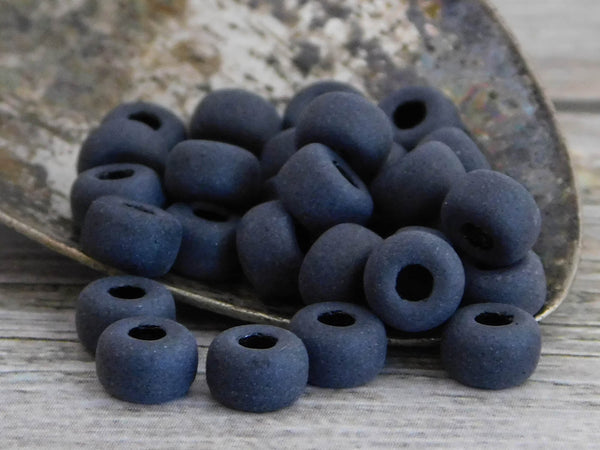 Czech Glass Beads - Seed Beads - Matubo Beads - Large Hole Beads - Matte Black - Size 2 Beads - 6x4mm - 10 grams (A341)