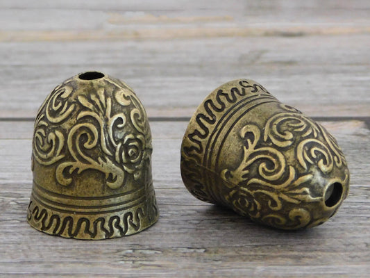 Tassel Caps - Tassel Cones - Bronze Bead Caps - Large Bead Cap - Ornate - 23x20mm - Tall Bead Caps - Large Beads Caps - 2pc - (4714)