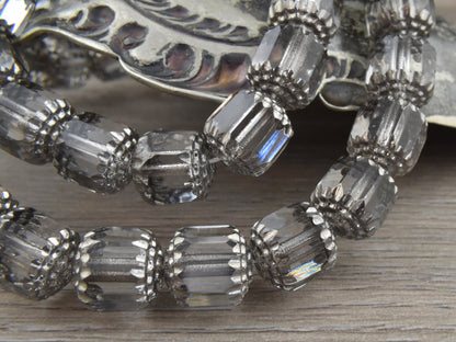 Czech Glass Beads - Cathedral Beads - Fire Polish Beads - Barrel Beads - Smokey Crystal - Choose from 6mm or 10mm