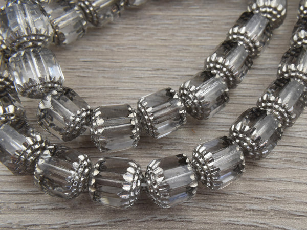 Czech Glass Beads - Cathedral Beads - Fire Polish Beads - Barrel Beads - Smokey Crystal - Choose from 6mm or 10mm
