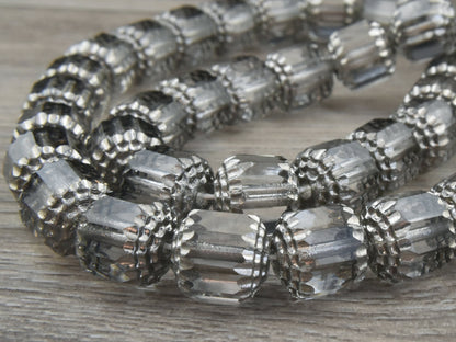 Czech Glass Beads - Cathedral Beads - Fire Polish Beads - Barrel Beads - Smokey Crystal - Choose from 6mm or 10mm