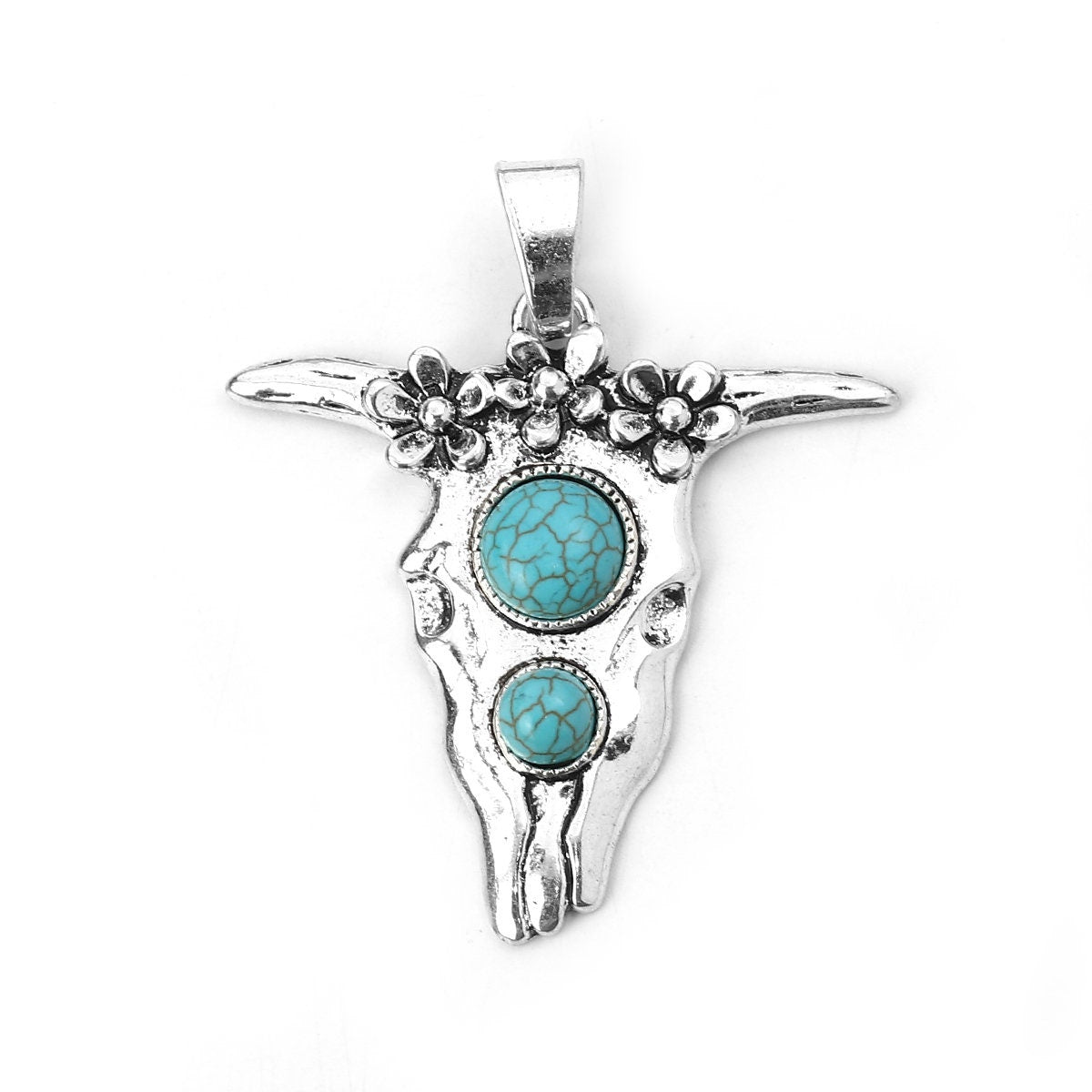 68x58mm Antique Silver Boho Cow Pendant