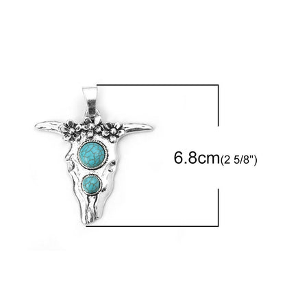 68x58mm Antique Silver Boho Cow Pendant
