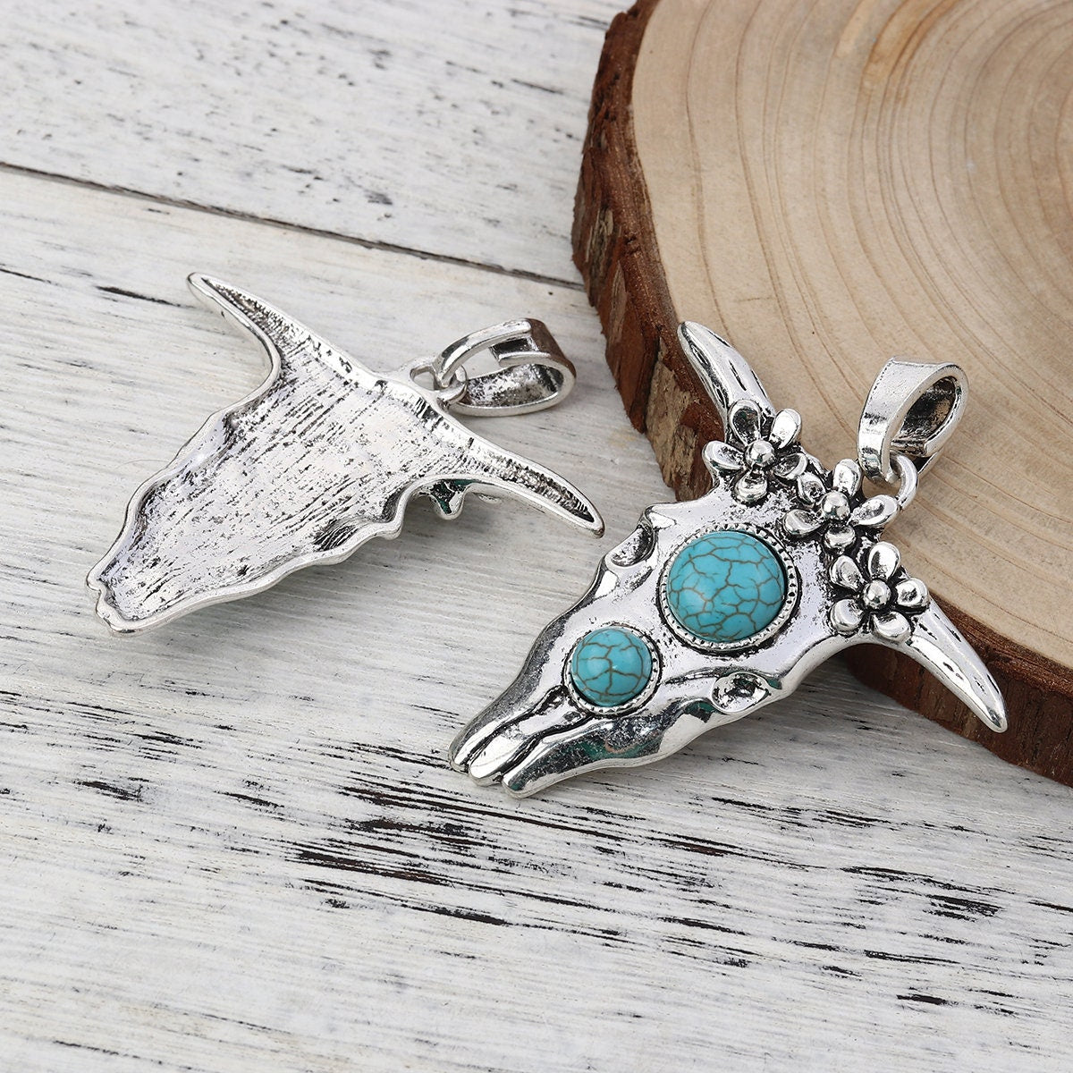 68x58mm Antique Silver Boho Cow Pendant