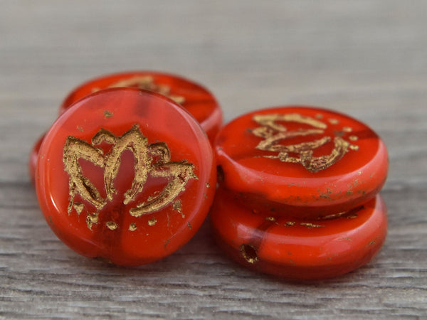Czech Glass Beads - Lotus Beads - NEW SIZE! - 14mm - Picasso Beads - Lotus Flower Beads - 4pcs - (3840)