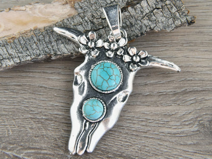 68x58mm Antique Silver Boho Cow Pendant