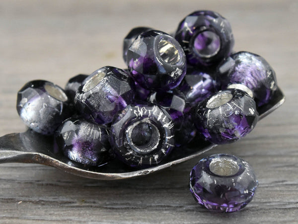 Roller Beads - Rondelle Beads - Large Hole Beads - Fire Polished Beads - Czech Glass Beads - Purple Beads - 10pcs - 5x8mm - (4700)