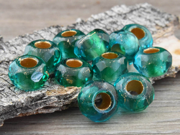 25* 5x8mm Gold Lined Emerald Capri Faceted Large Hole Rondelle Roller – The  Bead Obsession