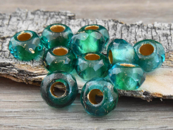 25* 5x8mm Gold Lined Emerald Capri Faceted Large Hole Rondelle