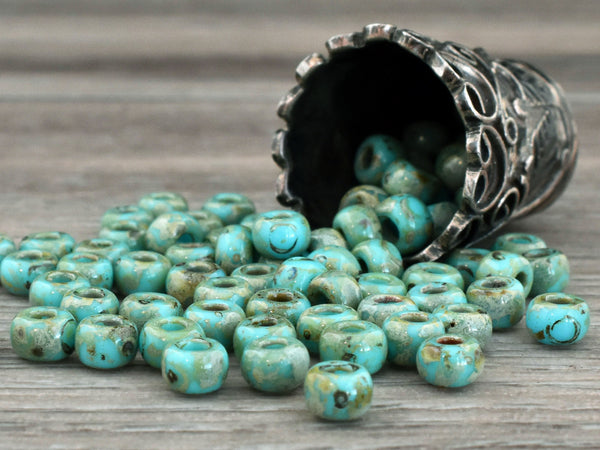 6/0 - 8/0 Seed Beads - Miyuki 4514 - Opaque Turquoise - Picasso Beads - Size 6 Beads -  Size 8 Beads - 15 grams