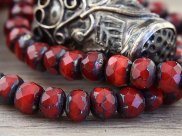 Czech Glass Beads - Rondelle Beads - Picasso Beads - Red Opaline Beads - 3x5mm Rondelle Beads - 30pcs (2896)