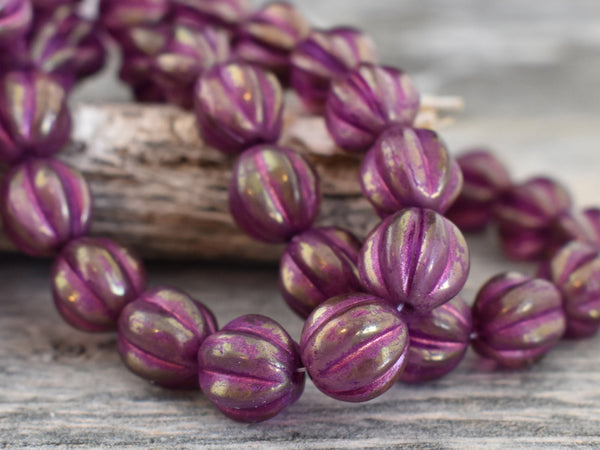 Picasso Beads -  Melon Beads - Czech Glass Beads - Round Beads - Bohemian Beads - Choose from 10mm or 12mm