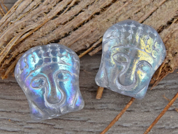Czech Glass Beads - Czech Buddha Bead - Buddha Beads - Buddha Head Bead  - Namaste Beads - Picasso Beads -  15x14mm - 4pcs (477)