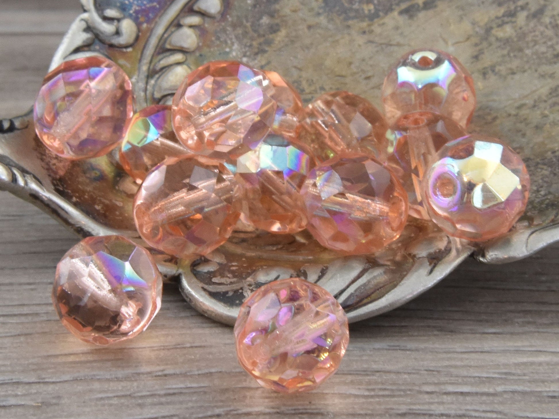 Czech Glass Beads - 10mm Beads - Fire Polished Beads - Round Beads - Faceted Beads - 10pcs - (2522)