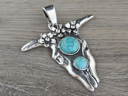 68x58mm Antique Silver Boho Cow Pendant
