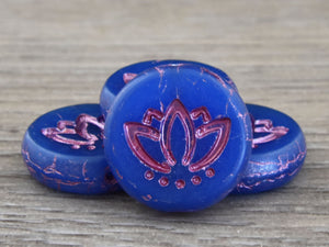 Lotus Flower Beads - Czech Glass Beads - Picasso Beads - Lotus Flower Beads - NEW SIZE!  - 14mm - 4pcs - (3752)